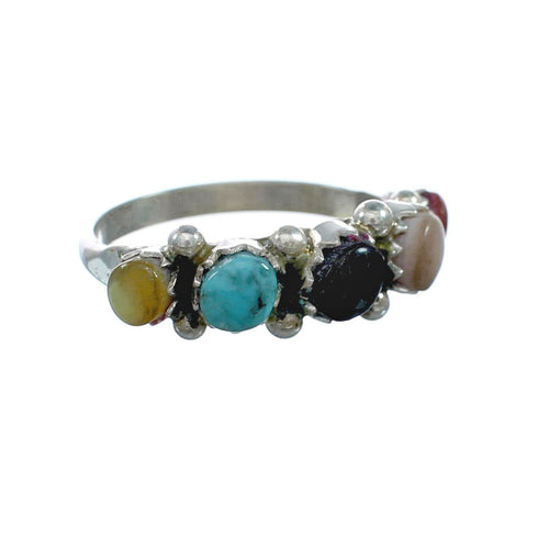 Native American Sterling Silver Zuni Multicolor Ring Size 4-3/4 X10622